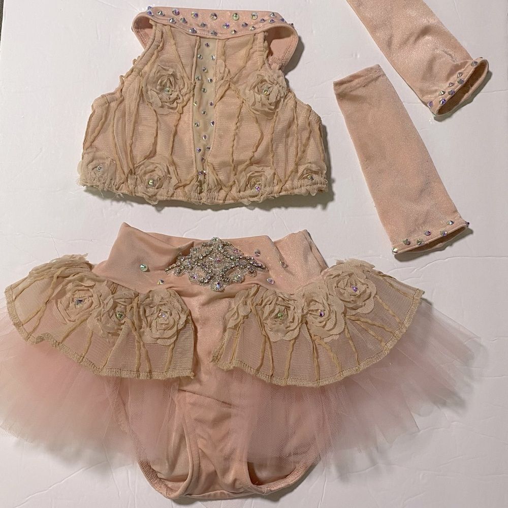 Reverence custom solo dance costume 2 piece blush pink tutu rhinestoned SC YS